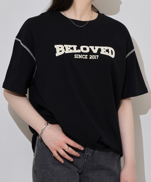 Arinomama(アリノママ)の「カレッジロゴ風ワイドTシャツ(Tシャツ/カットソー・レディース・グレイッシュベージュ/スミクロ/ブラック/オフホワイト・FREE)」の16枚目の写真