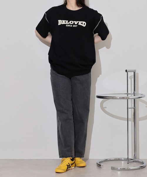 Arinomama(アリノママ)の「カレッジロゴ風ワイドTシャツ(Tシャツ/カットソー・レディース・グレイッシュベージュ/スミクロ/ブラック/オフホワイト・FREE)」の18枚目の写真