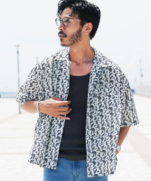 jiggys shop(ジギーズショップ)の「バンダナプリント ビッグシルエット ドライタッチ オープンカラーシャツ(シャツ/ブラウス・メンズ・ホワイト系その他/ブラック系その他/グリーン系その他・MEDIUM/LARGE/X-LARGE)」の2枚目の写真
