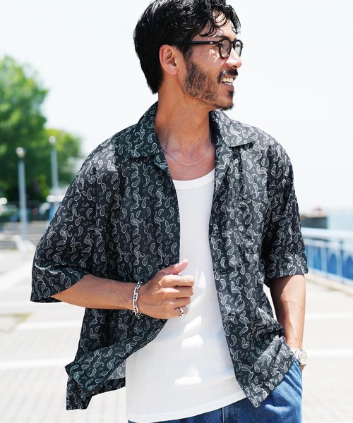 jiggys shop(ジギーズショップ)の「バンダナプリント ビッグシルエット ドライタッチ オープンカラーシャツ(シャツ/ブラウス・メンズ・ホワイト系その他/ブラック系その他/グリーン系その他・MEDIUM/LARGE/X-LARGE)」の1枚目の写真