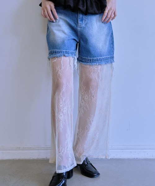 HONEY MI HONEY(ハニーミーハニー)の「lace layered denim short pants(デニムパンツ・レディース・ブルー/サックスブルー/ブラック・FREE)」の3枚目の写真