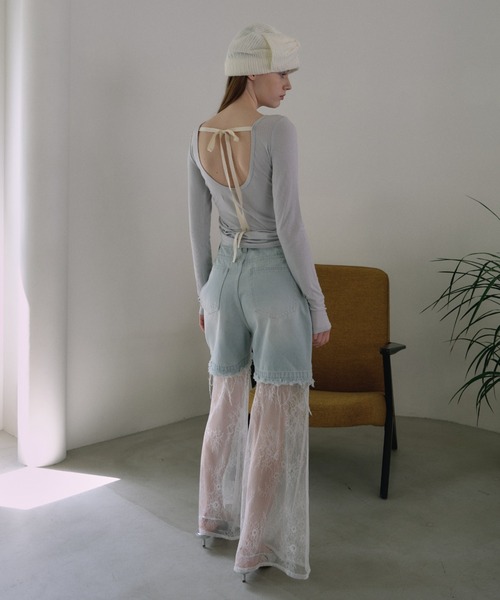 HONEY MI HONEY(ハニーミーハニー)の「lace layered denim short pants(デニムパンツ・レディース・ブルー/サックスブルー/ブラック・FREE)」の5枚目の写真