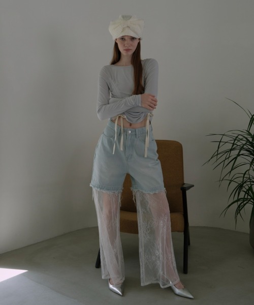 HONEY MI HONEY(ハニーミーハニー)の「lace layered denim short pants(デニムパンツ・レディース・ブルー/サックスブルー/ブラック・FREE)」の7枚目の写真