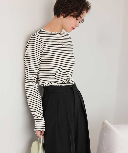 セール】リブカットソーメローデザイントップス（Tシャツ/カットソー