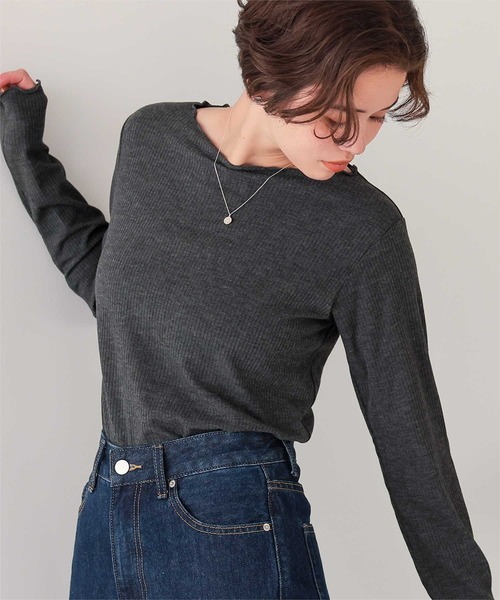 セール】リブカットソーメローデザイントップス（Tシャツ/カットソー