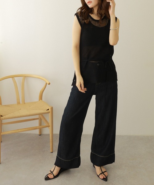 LAULEN（ローレン）の「stitch wide straight denim /配色ステッチワイドストレートデニム（デニムパンツ・レディース・ネイビー・M/S）」の6枚目の写真