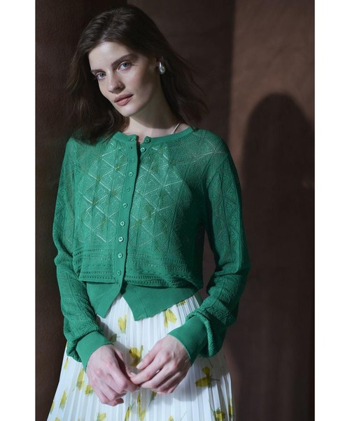 Estella.K（エステラケー）の「Coco Lace Knit Cardigan パターンレーシーカーディガン（カーディガン/ボレロ・レディース・レッド/ブラック/グリーン/ホワイト・FREE）」の3枚目の写真