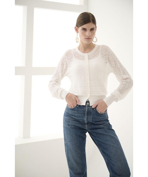 Estella.K（エステラケー）の「Coco Lace Knit Cardigan パターンレーシーカーディガン（カーディガン/ボレロ・レディース・レッド/ブラック/グリーン/ホワイト・FREE）」の6枚目の写真