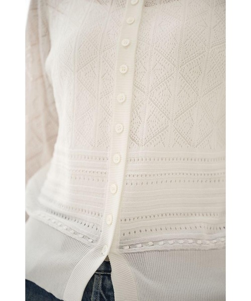 Estella.K（エステラケー）の「Coco Lace Knit Cardigan パターンレーシーカーディガン（カーディガン/ボレロ・レディース・レッド/ブラック/グリーン/ホワイト・FREE）」の11枚目の写真