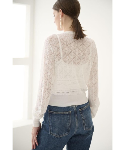Estella.K（エステラケー）の「Coco Lace Knit Cardigan パターンレーシーカーディガン（カーディガン/ボレロ・レディース・レッド/ブラック/グリーン/ホワイト・FREE）」の9枚目の写真