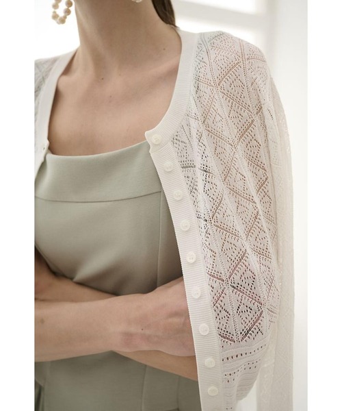 Estella.K（エステラケー）の「Coco Lace Knit Cardigan パターンレーシーカーディガン（カーディガン/ボレロ・レディース・レッド/ブラック/グリーン/ホワイト・FREE）」の8枚目の写真