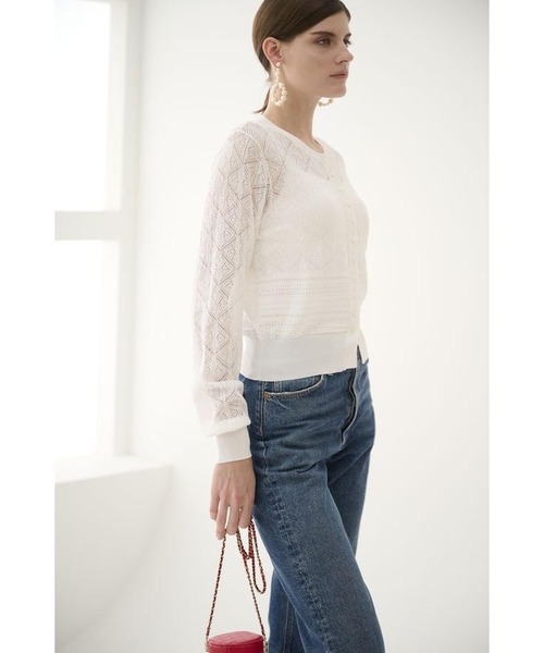 Estella.K（エステラケー）の「Coco Lace Knit Cardigan パターンレーシーカーディガン（カーディガン/ボレロ・レディース・レッド/ブラック/グリーン/ホワイト・FREE）」の13枚目の写真