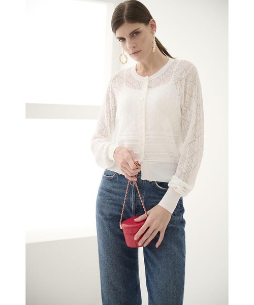 Estella.K（エステラケー）の「Coco Lace Knit Cardigan パターンレーシーカーディガン（カーディガン/ボレロ・レディース・レッド/ブラック/グリーン/ホワイト・FREE）」の14枚目の写真