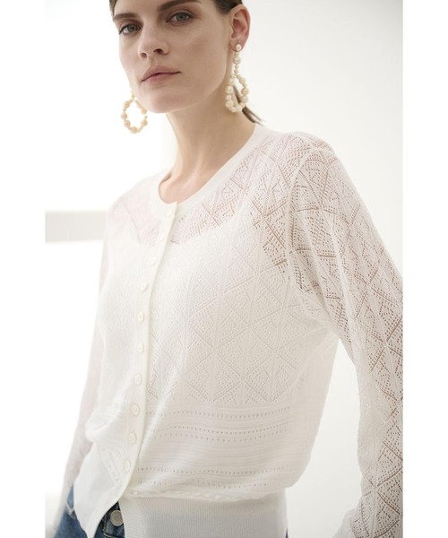 Estella.K（エステラケー）の「Coco Lace Knit Cardigan パターンレーシーカーディガン（カーディガン/ボレロ・レディース・レッド/ブラック/グリーン/ホワイト・FREE）」の5枚目の写真