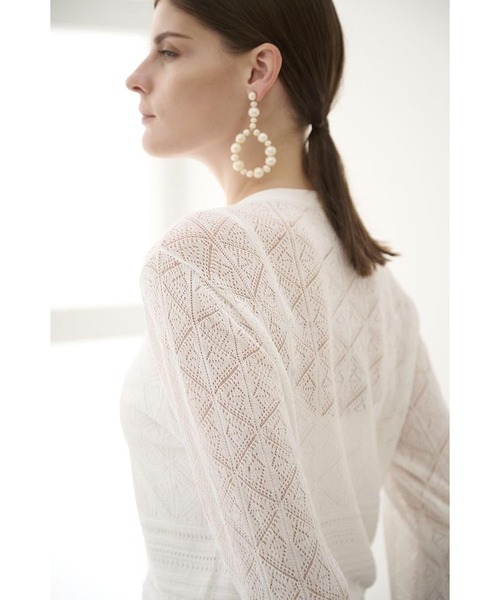 Estella.K（エステラケー）の「Coco Lace Knit Cardigan パターンレーシーカーディガン（カーディガン/ボレロ・レディース・レッド/ブラック/グリーン/ホワイト・FREE）」の7枚目の写真