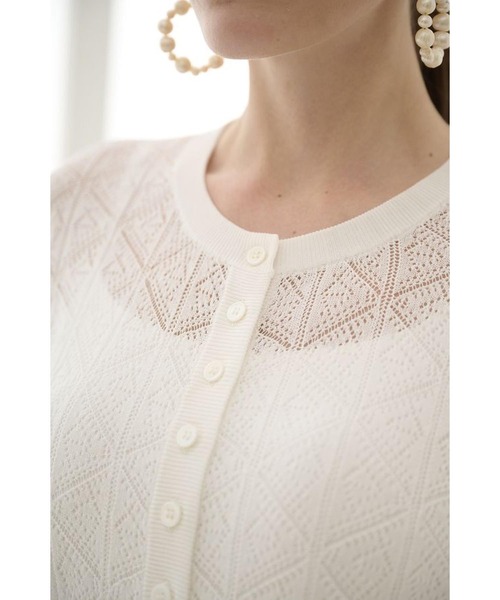 Estella.K（エステラケー）の「Coco Lace Knit Cardigan パターンレーシーカーディガン（カーディガン/ボレロ・レディース・レッド/ブラック/グリーン/ホワイト・FREE）」の10枚目の写真