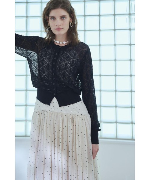 Estella.K（エステラケー）の「Coco Lace Knit Cardigan パターンレーシーカーディガン（カーディガン/ボレロ・レディース・レッド/ブラック/グリーン/ホワイト・FREE）」の21枚目の写真