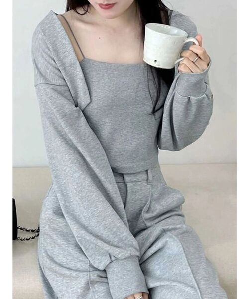 MERCURYDUO（マーキュリーデュオ）の「【WEB限定/セットアップ着用可アイテム】裏毛キャミアンサンブル（アンサンブル・レディース・チャコールグレー/ライトグレー・FREE）」の2枚目の写真