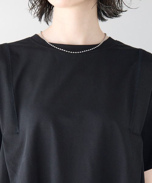 each(イーチ)の「タック入り半袖チュニックTシャツ(Tシャツ/カットソー・レディース・ブラック/オフホワイト・FREE)」の10枚目の写真