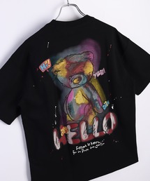 スプレーベア プリント & 刺繍デザイン 半袖コットンTシャツ オーバーサイズ