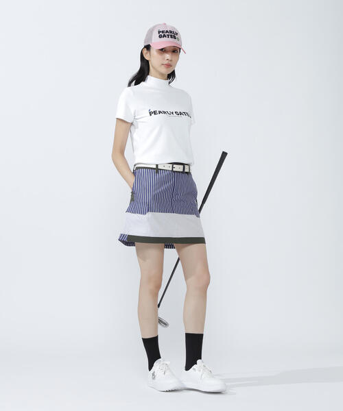 PEARLY GATES（パーリーゲイツ）の「【PEARLY GATES】ベア疑似メッシュ半袖モックネックカットソー（Tシャツ/カットソー・レディース・ホワイト/ネイビー/ブルー・MEDIUM/LARGE/SMALL）」の4枚目の写真