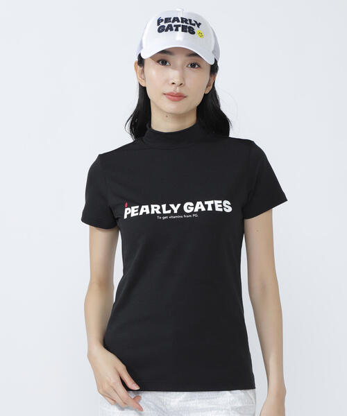 PEARLY GATES】ベア疑似メッシュ半袖モックネックカットソー(Tシャツ PEARLY GATES】ベア疑似メッシュ半袖モックネックカットソー(Tシャツ