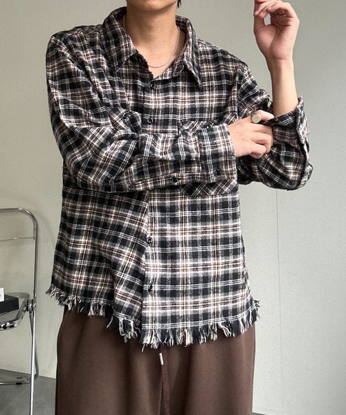 CREARE -LINO-（クレアーレリノ）の「〈ユニセックス商品〉フリンジチェックシャツ（シャツ/ブラウス・メンズ・グリーン/ブルー/イエロー/ブラック/レッド・M/L）」の11枚目の写真