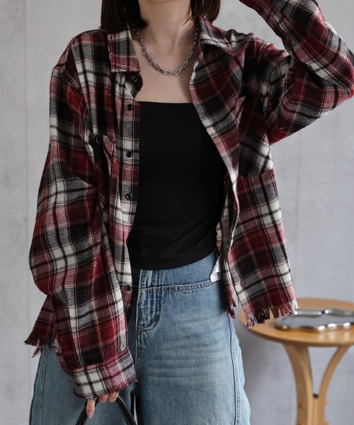 CREARE -LINO-（クレアーレリノ）の「〈ユニセックス商品〉フリンジチェックシャツ（シャツ/ブラウス・メンズ・グリーン/ブルー/イエロー/ブラック/レッド・M/L）」の13枚目の写真