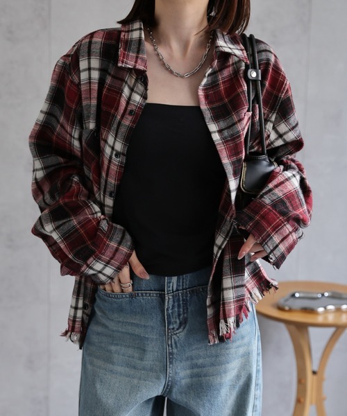 CREARE -LINO-（クレアーレリノ）の「〈ユニセックス商品〉フリンジチェックシャツ（シャツ/ブラウス・メンズ・グリーン/ブルー/イエロー/ブラック/レッド・M/L）」の14枚目の写真