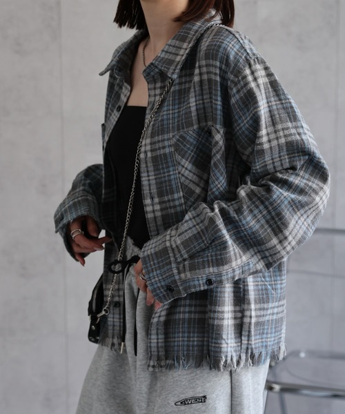 CREARE -LINO-（クレアーレリノ）の「〈ユニセックス商品〉フリンジチェックシャツ（シャツ/ブラウス・メンズ・グリーン/ブルー/イエロー/ブラック/レッド・M/L）」の19枚目の写真