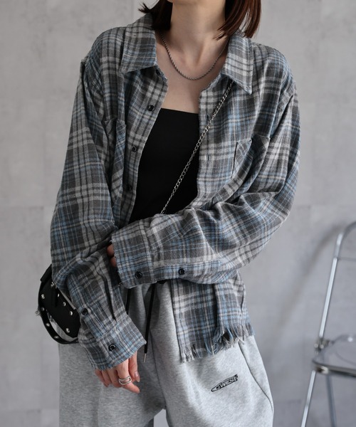 CREARE -LINO-（クレアーレリノ）の「〈ユニセックス商品〉フリンジチェックシャツ（シャツ/ブラウス・メンズ・グリーン/ブルー/イエロー/ブラック/レッド・M/L）」の18枚目の写真