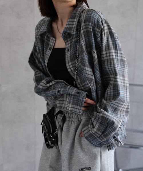 CREARE -LINO-（クレアーレリノ）の「〈ユニセックス商品〉フリンジチェックシャツ（シャツ/ブラウス・メンズ・グリーン/ブルー/イエロー/ブラック/レッド・M/L）」の21枚目の写真