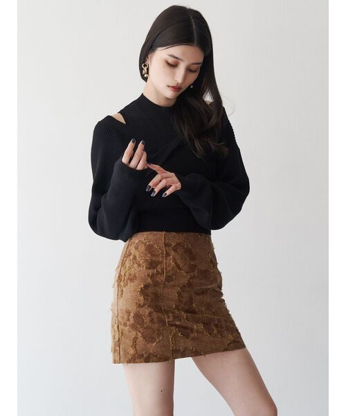 MURUA（ムルーア）の「ゴブランジャガードミニスカート（スカート・レディース・キャメル/ブラック・1/2）」の4枚目の写真