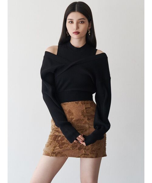 MURUA（ムルーア）の「ゴブランジャガードミニスカート（スカート・レディース・キャメル/ブラック・1/2）」の5枚目の写真