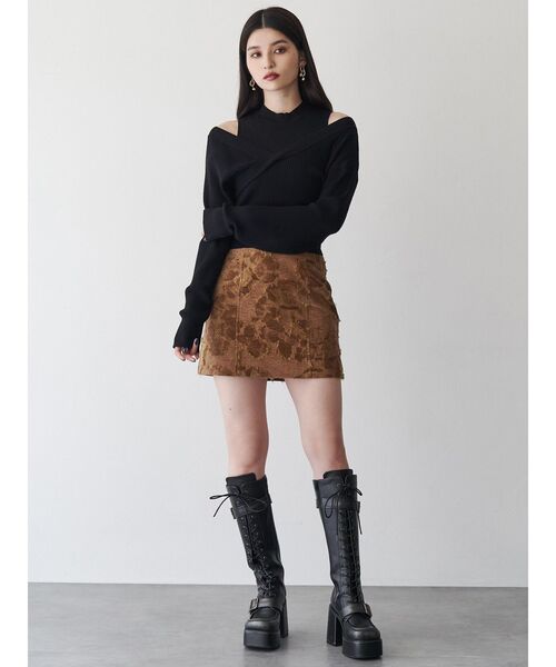 MURUA（ムルーア）の「ゴブランジャガードミニスカート（スカート・レディース・キャメル/ブラック・1/2）」の7枚目の写真