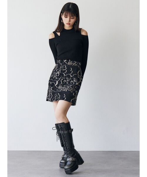 MURUA（ムルーア）の「ゴブランジャガードミニスカート（スカート・レディース・キャメル/ブラック・1/2）」の12枚目の写真