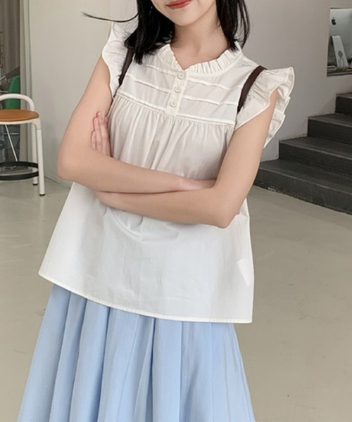 leune（ルネ）の「フリルスリーブフレアブラウス（シャツ/ブラウス・レディース・ブルー/オフホワイト・FREE）」の15枚目の写真