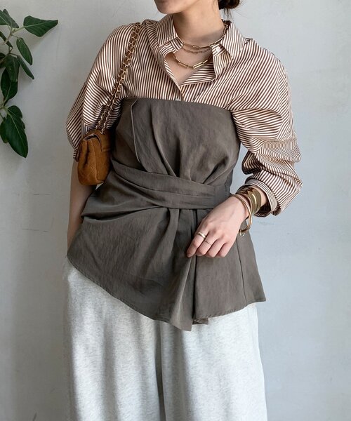 DouDou（ドゥドゥ）の「ストライプポンチョブラウス（シャツ/ブラウス・レディース・ブラウン/グレー/ブルー・FREE）」の3枚目の写真