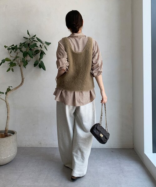 DouDou（ドゥドゥ）の「ストライプポンチョブラウス（シャツ/ブラウス・レディース・ブラウン/グレー/ブルー・FREE）」の4枚目の写真