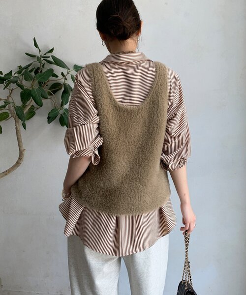 DouDou（ドゥドゥ）の「ストライプポンチョブラウス（シャツ/ブラウス・レディース・ブラウン/グレー/ブルー・FREE）」の5枚目の写真