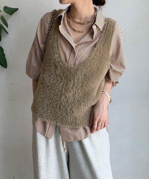 DouDou（ドゥドゥ）の「ストライプポンチョブラウス（シャツ/ブラウス・レディース・ブラウン/グレー/ブルー・FREE）」の7枚目の写真