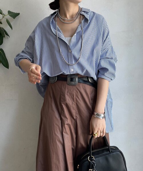 DouDou（ドゥドゥ）の「ストライプポンチョブラウス（シャツ/ブラウス・レディース・ブラウン/グレー/ブルー・FREE）」の22枚目の写真