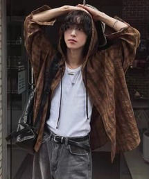 CELENA BEATS（セレナビーツ）の「フード付き オーバーサイズ チェック シャツ（シャツ/ブラウス）」