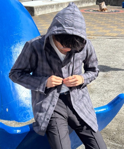 セール】フード付き オーバーサイズ チェック シャツ（シャツ/ブラウス