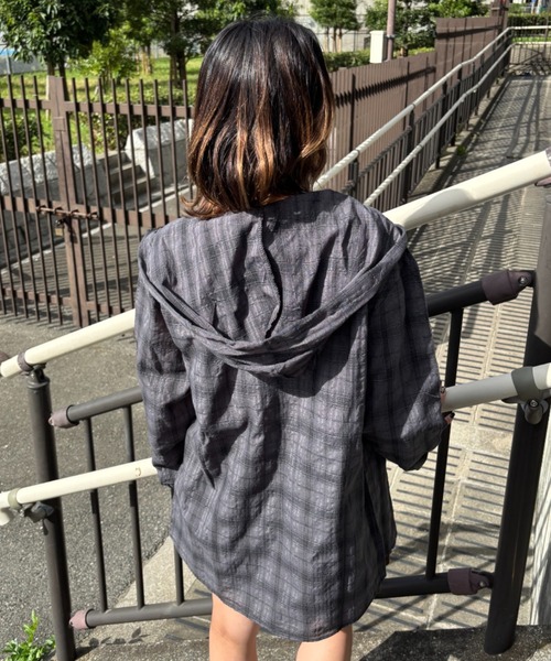 セール】フード付き オーバーサイズ チェック シャツ（シャツ/ブラウス
