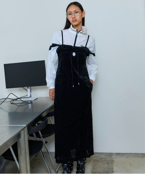 MAISON SPECIAL(メゾンスペシャル)の「Scrunchie Velour Camisole Dress/シュシュベロアキャミワンピース(ワンピース・レディース・ピンク/ブラック・36/38)」の1枚目の写真