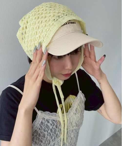 WEGO（ウィゴー）の「WEGO/MIXニットバブーシュカ（バンダナ/スカーフ・レディース・グリーン/ライトイエロー/ライトベージュ・FREE）」の3枚目の写真