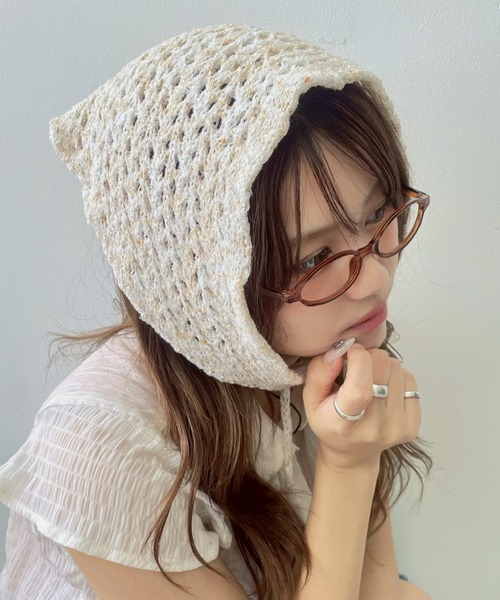 WEGO（ウィゴー）の「WEGO/MIXニットバブーシュカ（バンダナ/スカーフ・レディース・グリーン/ライトイエロー/ライトベージュ・FREE）」の2枚目の写真