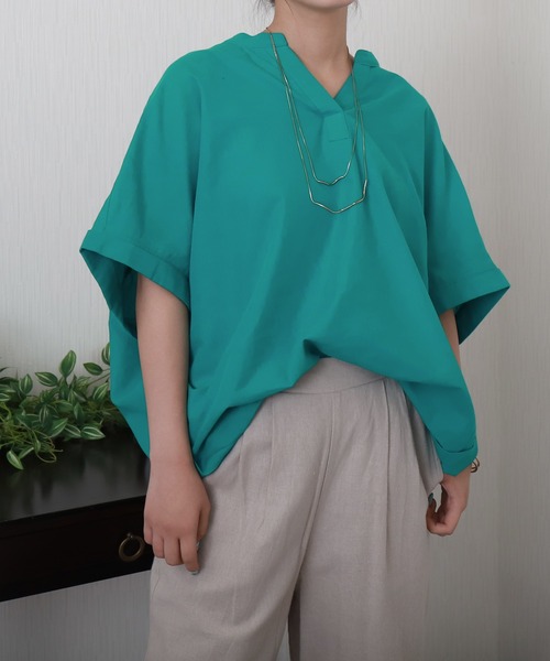 libelle more（リベル モア）の「【抗菌・UVカット・吸水速乾】「やわさらリネン」バンドカラーシャツ（シャツ/ブラウス・レディース・グリーン/ピンク/ブラック/オフホワイト/ブルー・M/L）」の4枚目の写真