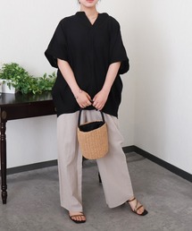 libelle more | 【抗菌・UVカット・吸水速乾】「やわさらリネン」バンドカラーシャツ(シャツ/ブラウス)